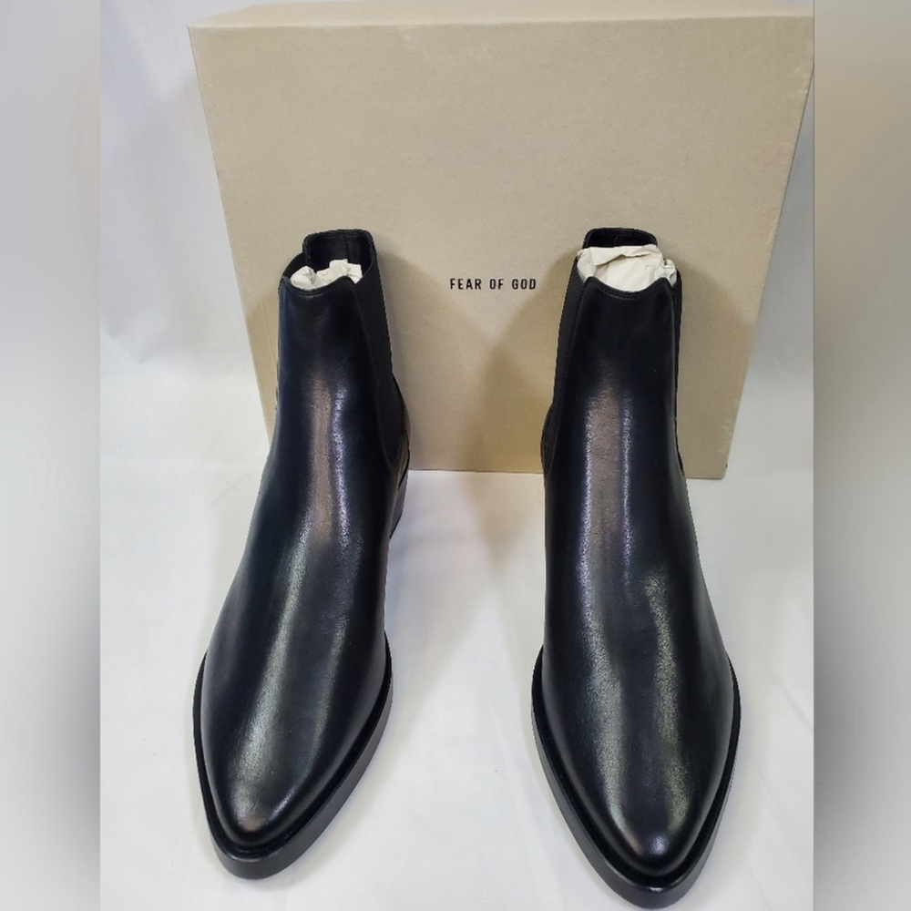 Fear Of God Eternal Cowboy Pointed Toe Chelsea Boot Black Leather | size 44.